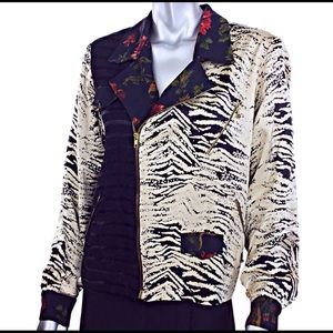 Delah Mixed Media Floral Striped Jacket Sz Small